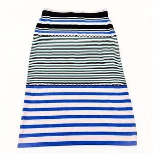 Marni x Uniqlo Blue Striped Patterned Pencil Midi Skirt Side Slit Size Medium